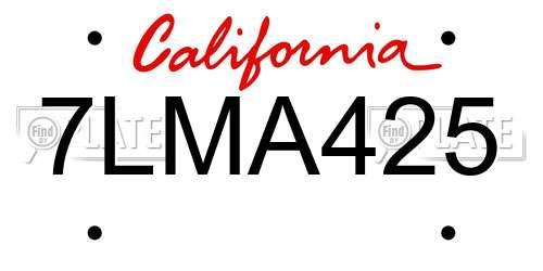 7LMA425 California License Plate