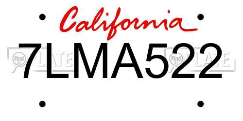 7LMA522 California License Plate