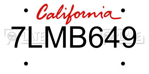 7LMB649 California License Plate