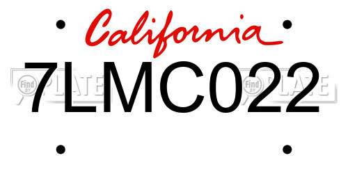 7LMC022 California License Plate