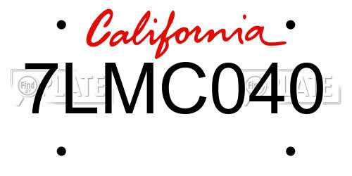 7LMC040 California License Plate