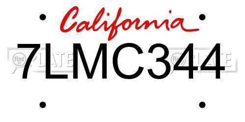 7LMC344 California License Plate