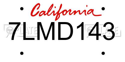 7LMD143 California License Plate