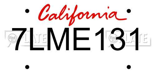 7LME131 California License Plate