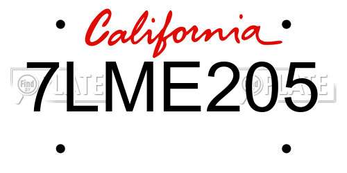 7LME205 California License Plate