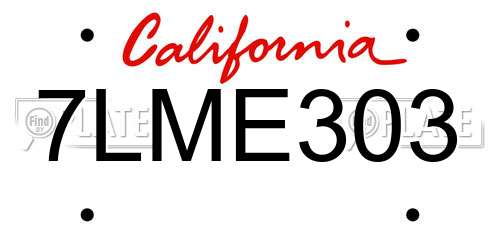 7LME303 California License Plate