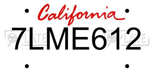7LME612 California License Plate