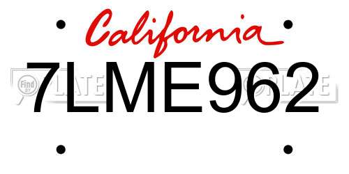 7LME962 California License Plate