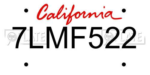 7LMF522 California License Plate