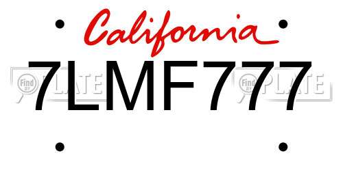 7LMF777 California License Plate