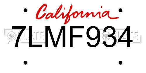 7LMF934 California License Plate