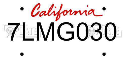7LMG030 California License Plate