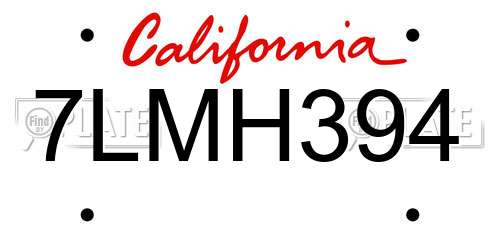 7LMH394 California License Plate