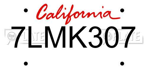 7LMK307 California License Plate