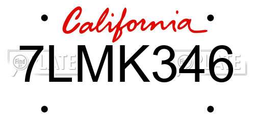 7LMK346 California License Plate