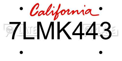 7LMK443 California License Plate