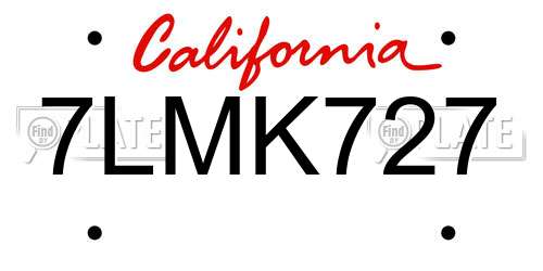 7LMK727 California License Plate