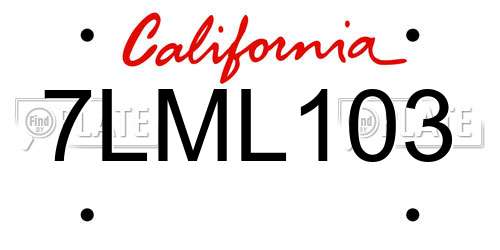 7LML103 California License Plate