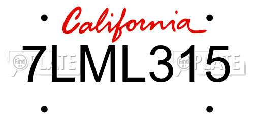 7LML315 California License Plate