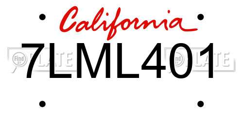 7LML401 California License Plate
