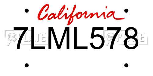 7LML578 California License Plate