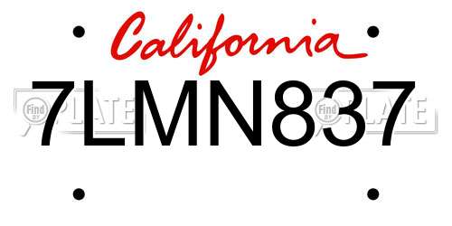 7LMN837 California License Plate