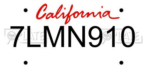 7LMN910 California License Plate