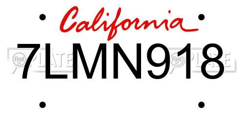 7LMN918 California License Plate