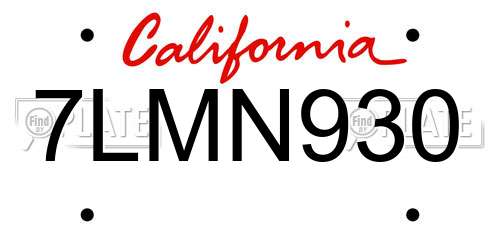 7LMN930 California License Plate