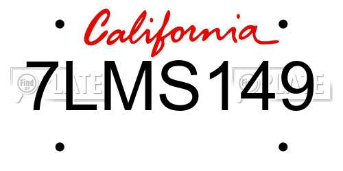 7LMS149 California License Plate