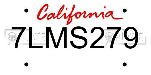 7LMS279 California License Plate