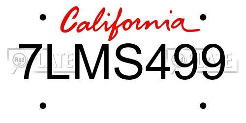 7LMS499 California License Plate