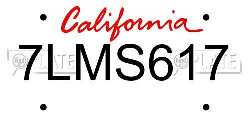 7LMS617 California License Plate