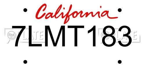 7LMT183 California License Plate