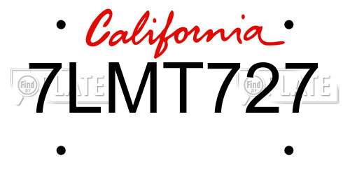 7LMT727 California License Plate