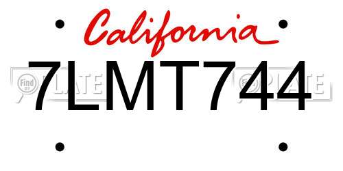 7LMT744 California License Plate