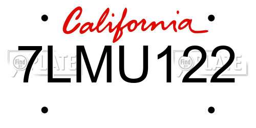 7LMU122 California License Plate