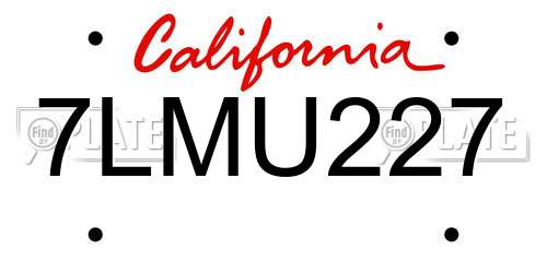 7LMU227 California License Plate