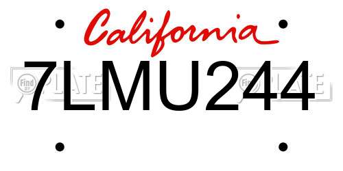 7LMU244 California License Plate