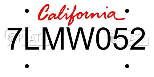 7LMW052 California License Plate