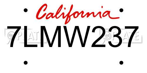 7LMW237 California License Plate