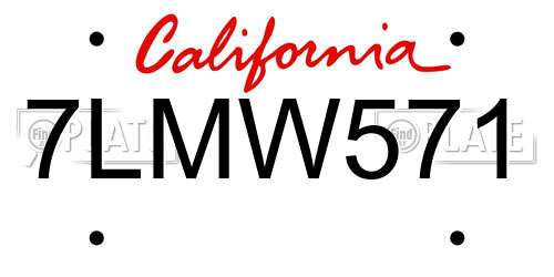 7LMW571 California License Plate