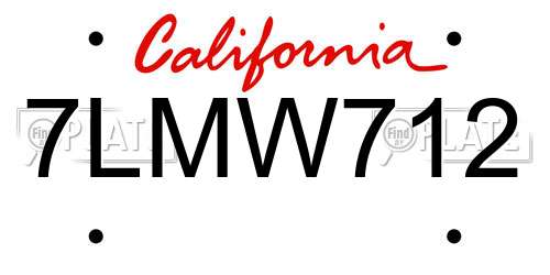 7LMW712 California License Plate