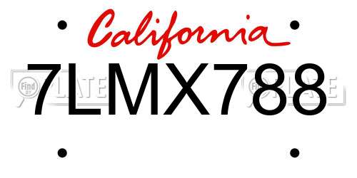 7LMX788 California License Plate