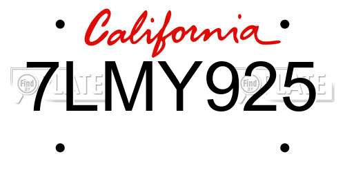 7LMY925 California License Plate