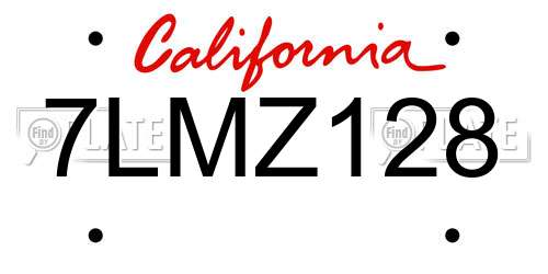 7LMZ128 California License Plate