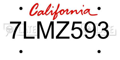 7LMZ593 California License Plate