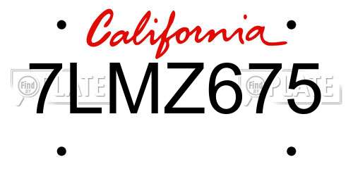 7LMZ675 California License Plate
