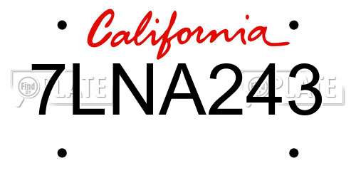 7LNA243 California License Plate