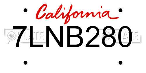 7LNB280 California License Plate